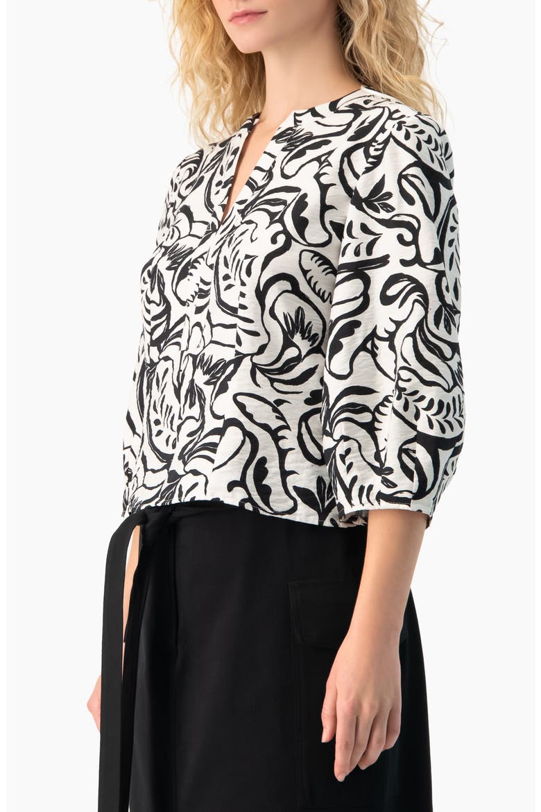 Graphic Brushstroke Floral Woven V-Neck Blouse, Alternate, color, White