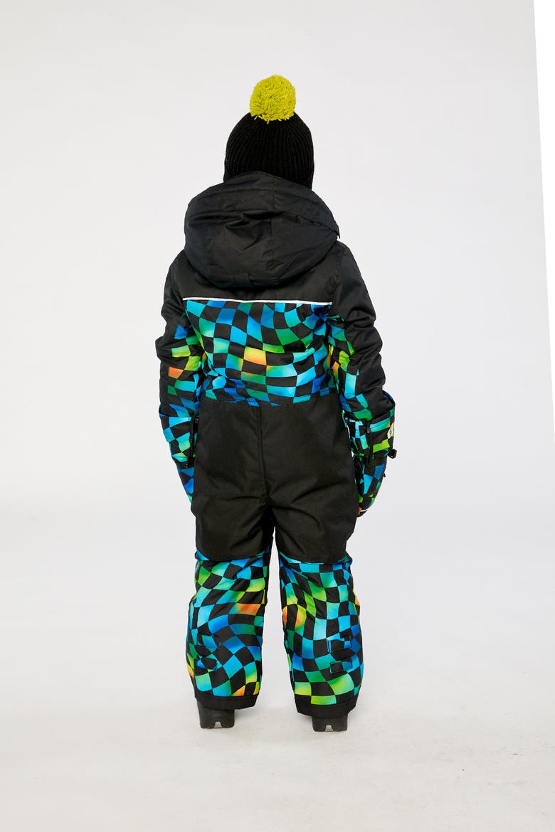 Play Checkered Detachable Hood Fleece Neckwarmer One Piece Snowsuit, Alternate, color, Blue Checkered Print