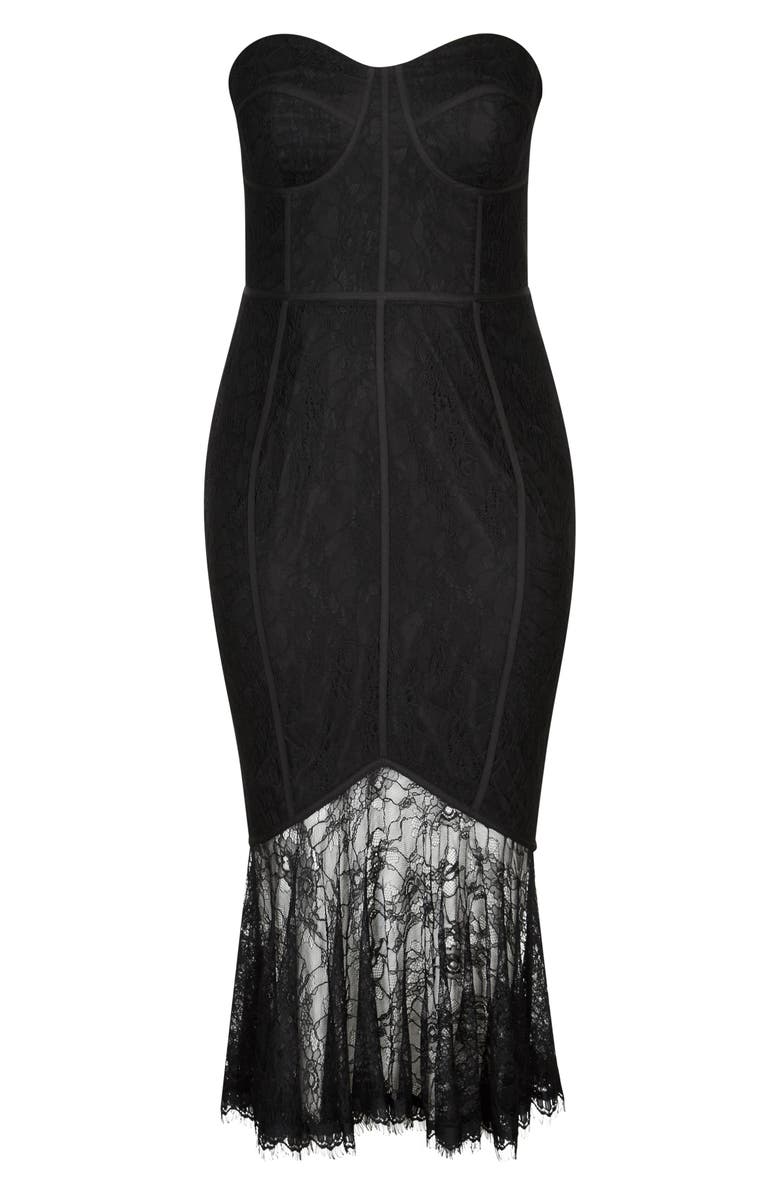 City Chic So Seductive Ruffle Hem Lace Body-Con Dress, Alternate, color,