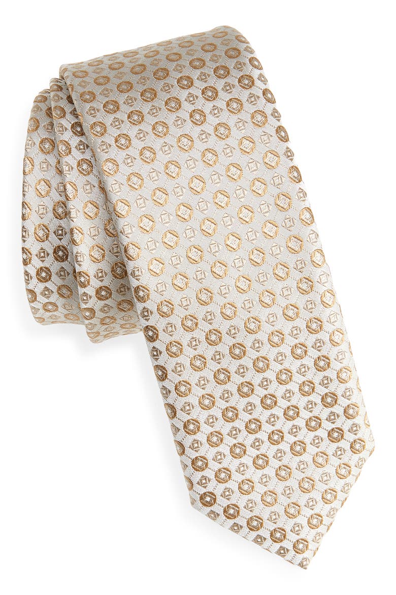 Neat Medallion Silk Blend Jacquard Tie, Main, color, OPEN BEIGE