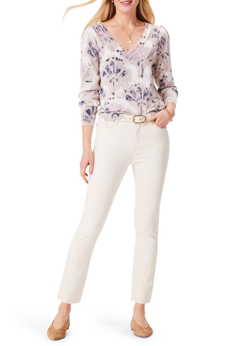 NIC+ZOE Falling Fans V-Neck Cotton Blend Sweater, Alternate, color, 