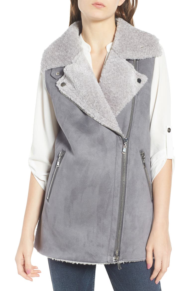 Faux Suede Vest, Alternate, color, GREY