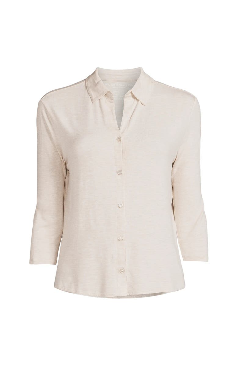 Majestic Filatures Soft Touch 3/4 Sleeve Semi Relaxed Shirt, Main, color, Ecru Chine