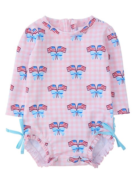 Baby Girls Gingham Long Sleeve UPF50+ One Piece Rash Guard