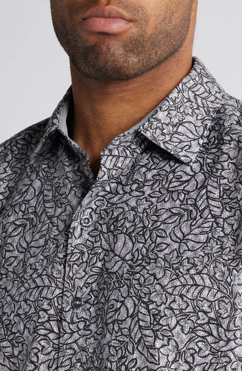 Tommy Bahama Lazlo Seaside Soiree Leaf Print Button-Up Shirt, Alternate, color, Gunmetal