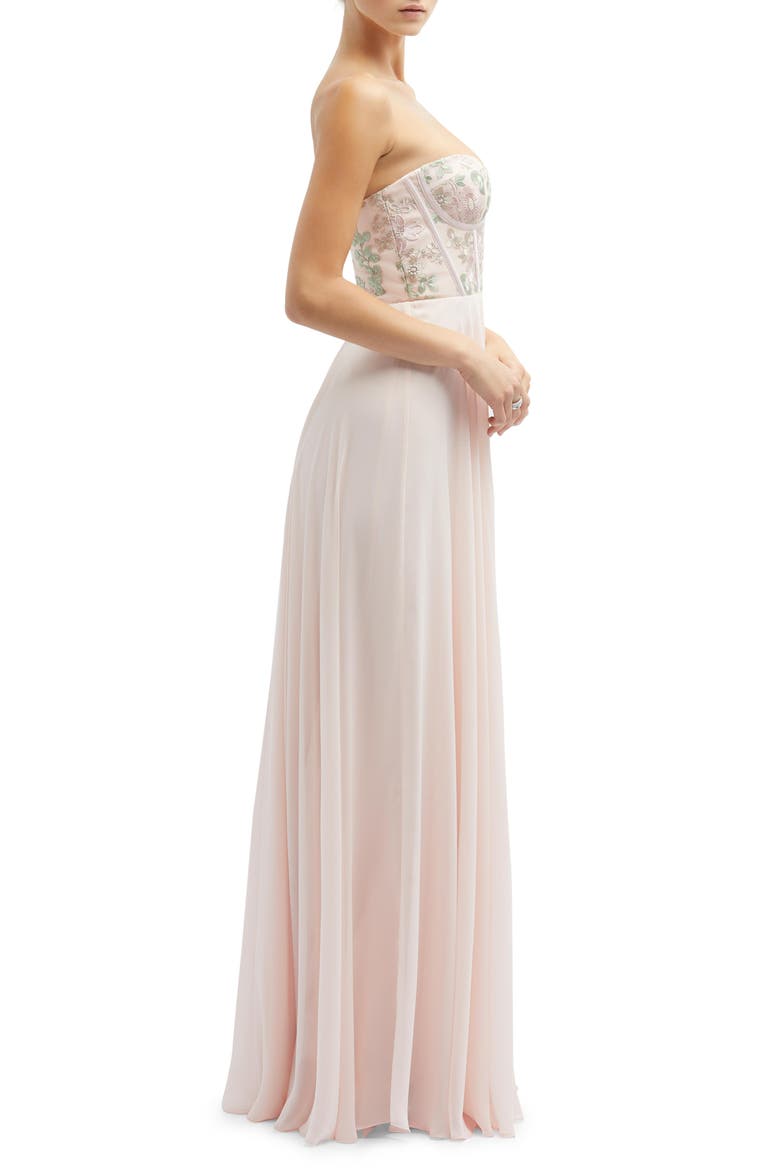 Floral Embroidered Strapless Corset Gown, Alternate, color, BLUSH