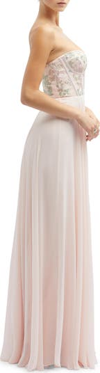Floral Embroidered Strapless Corset Gown