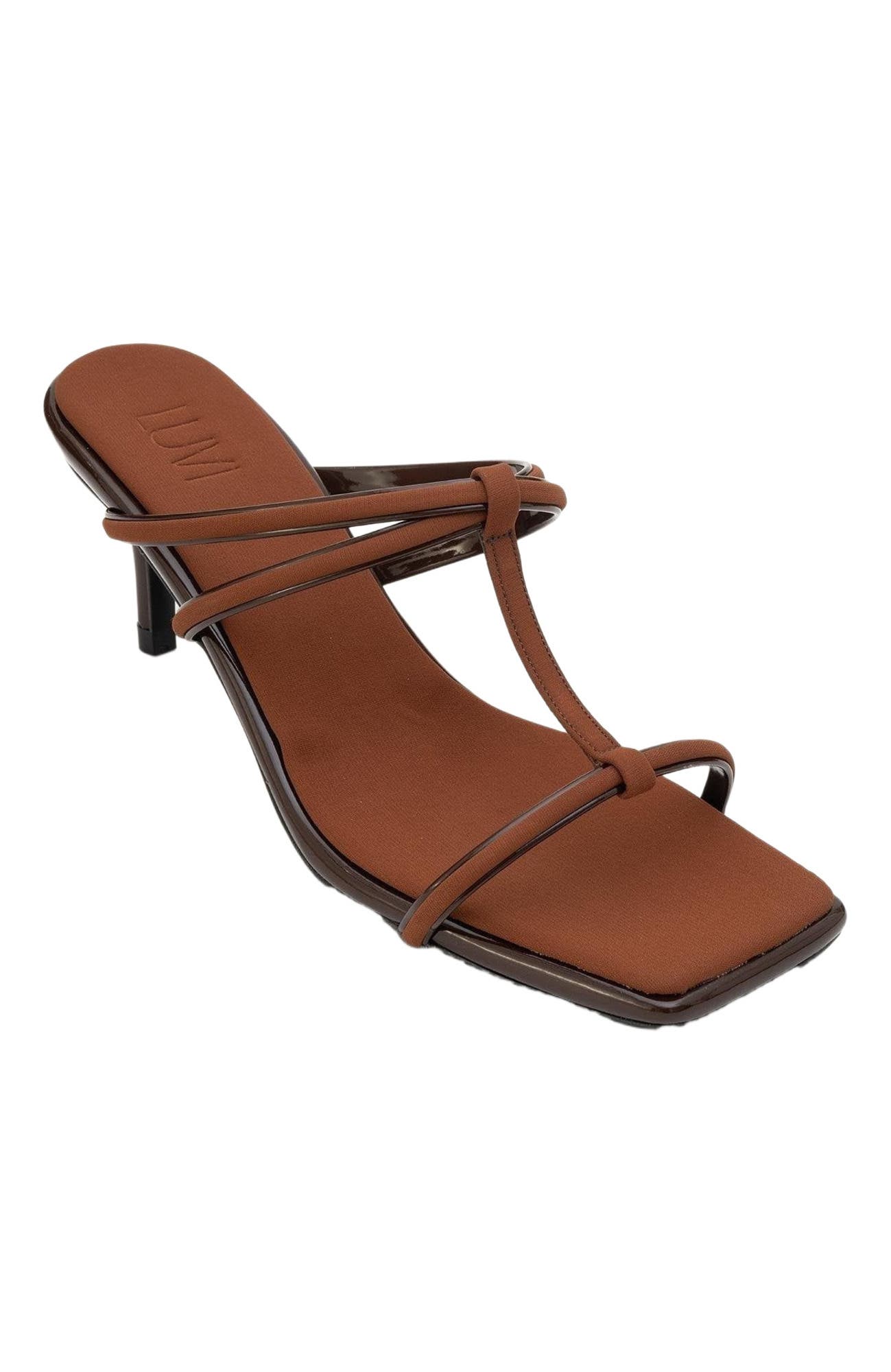 Prologue Shoes Mocha Strap Heel Sandal, Alternate, color, Brown Faux Leather