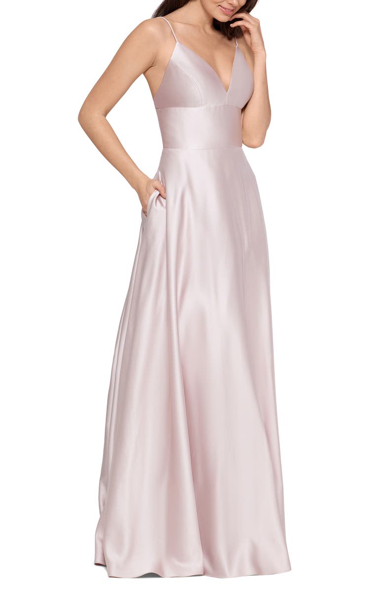Betsy & Adam V-Neck Satin Princess Gown, Alternate, color,