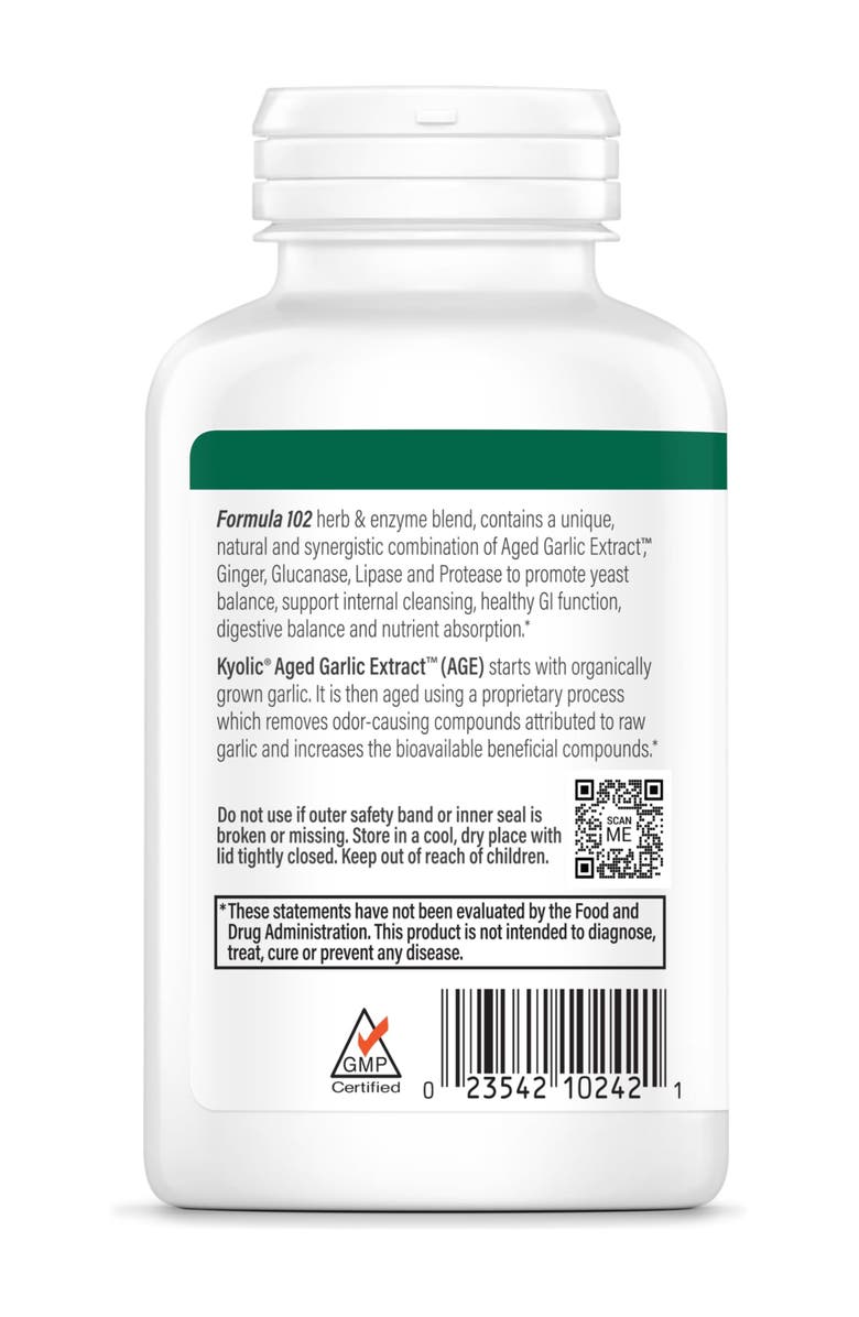 Kyolic Aged Garlic Extract Formula 102, Cleanse & Digestion, Ginger and Enzyme Complex, 200 ct Capsules, Alternate, color, NO COLOR