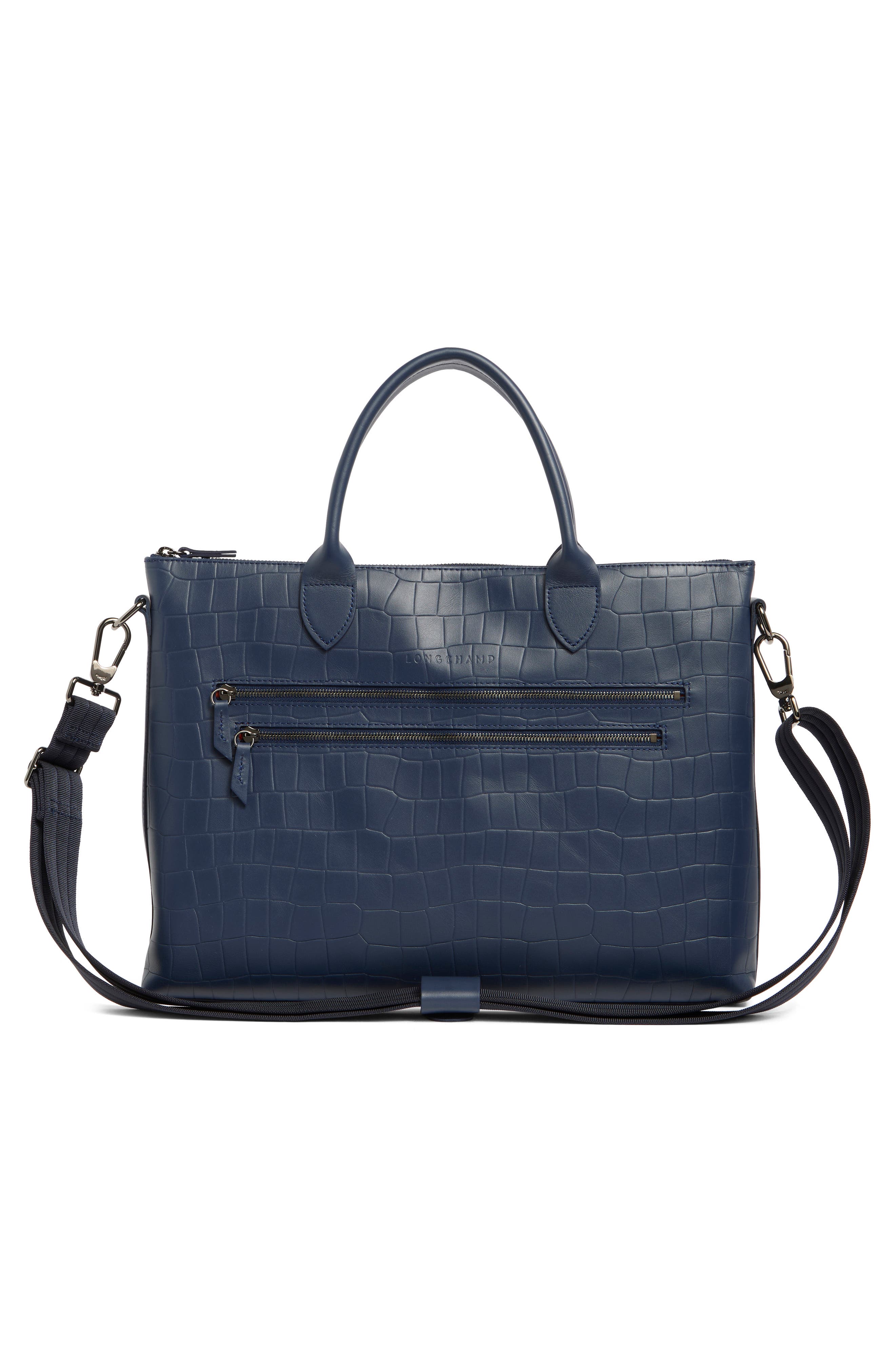 Longchamp Croc Embossed Briefcase, Alternate, color, Navy