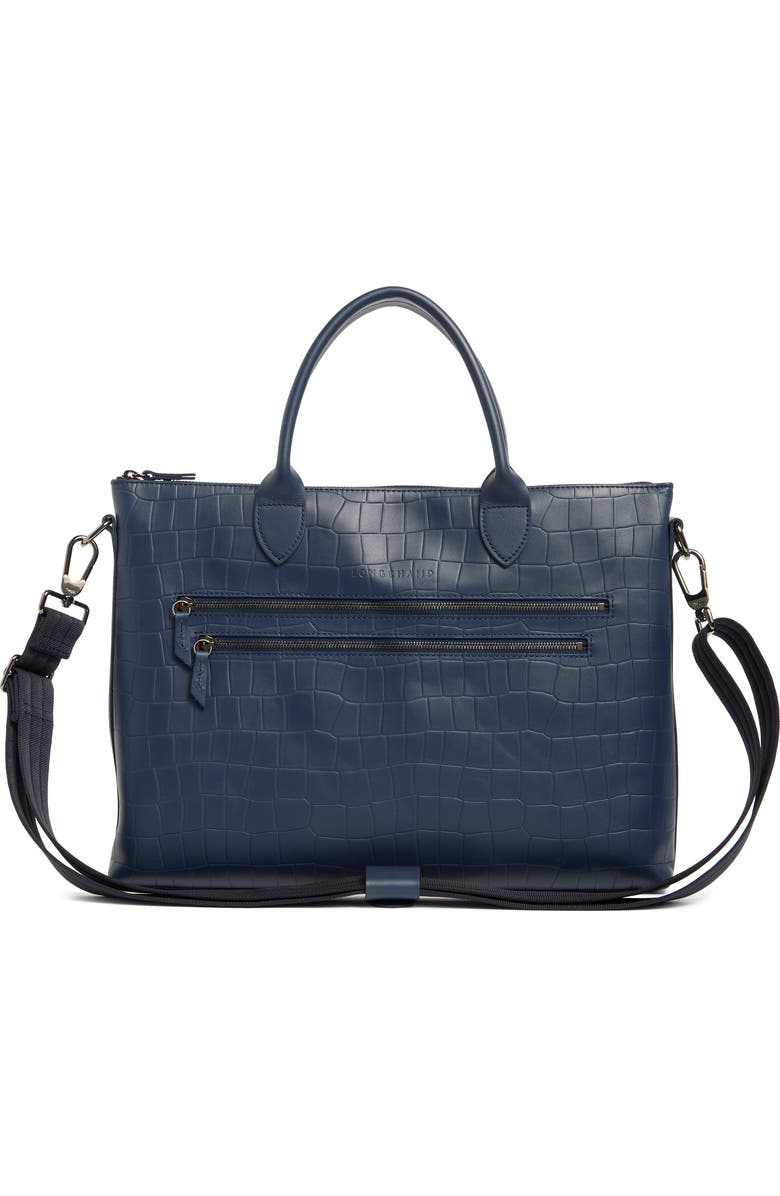 Longchamp Croc Embossed Briefcase, Alternate, color, Navy