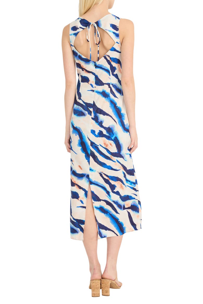 Keyhole Back Sleeveless Midi Dress, Alternate, color, IVORY/ DENIM BLUE