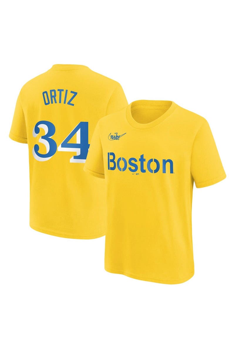 Nike Youth Nike David Ortiz Gold Boston Red Sox City Connect Name & Number T-Shirt, Main, color,
