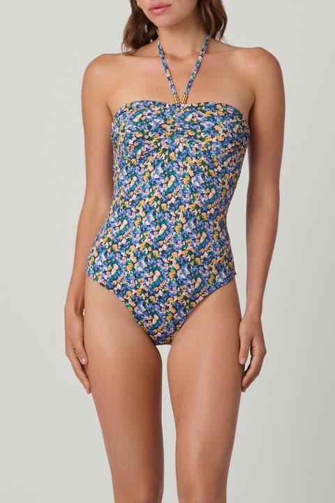 Metallic Texture Bouquet Floral Cinched One-Piece