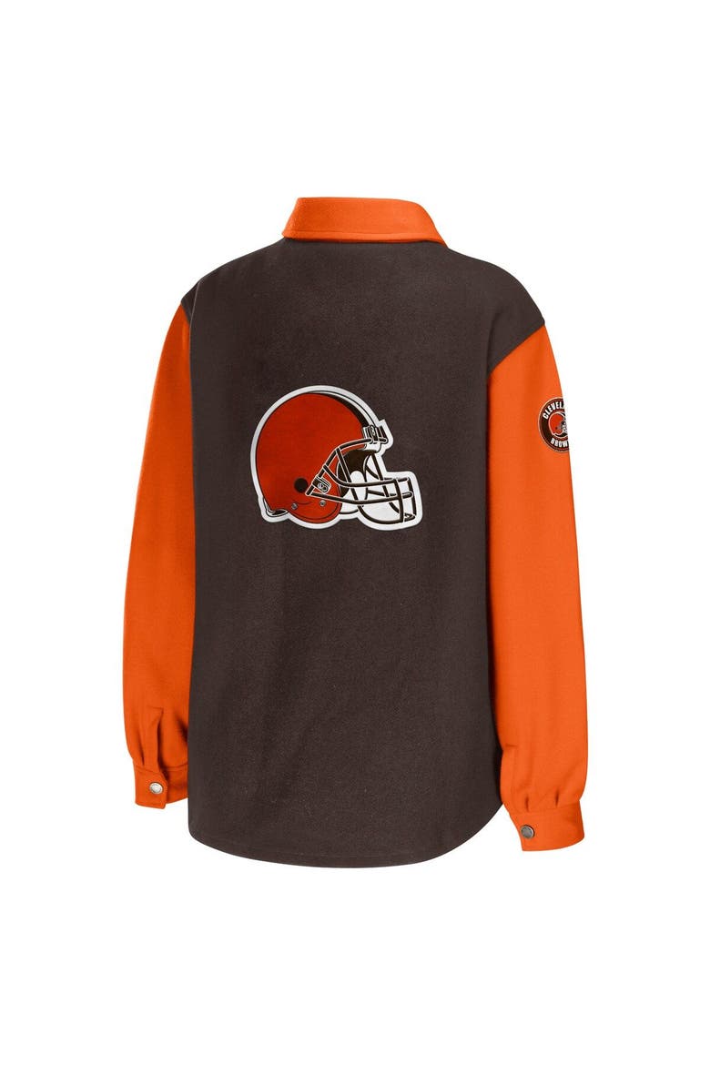 Women's WEAR by Erin Andrews Brown Cleveland Browns Snap-Up Shirt Jacket, Alternate, color, Brown