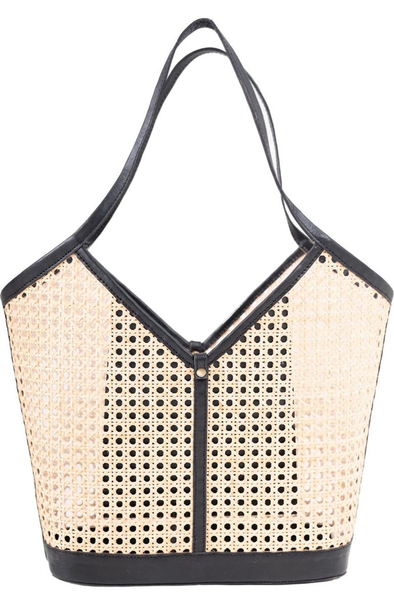 Jelavu Ophelia Handwoven Leather Trim Rattan Tote Bag, Alternate, color, Black