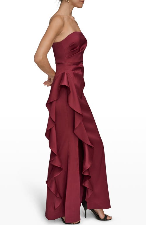 Donna Karan New York Strapless Ruffle Dress In Burgundy