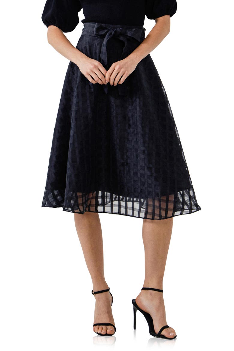 Plaid Fit & Flare Midi Skirt, Alternate, color, BLACK