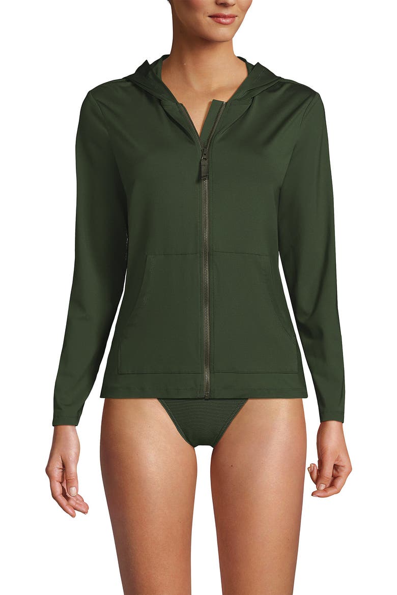 SunShade UPF 50 Hooded Zip Front Rash Guard, Alternate, color, Rich Olive Green