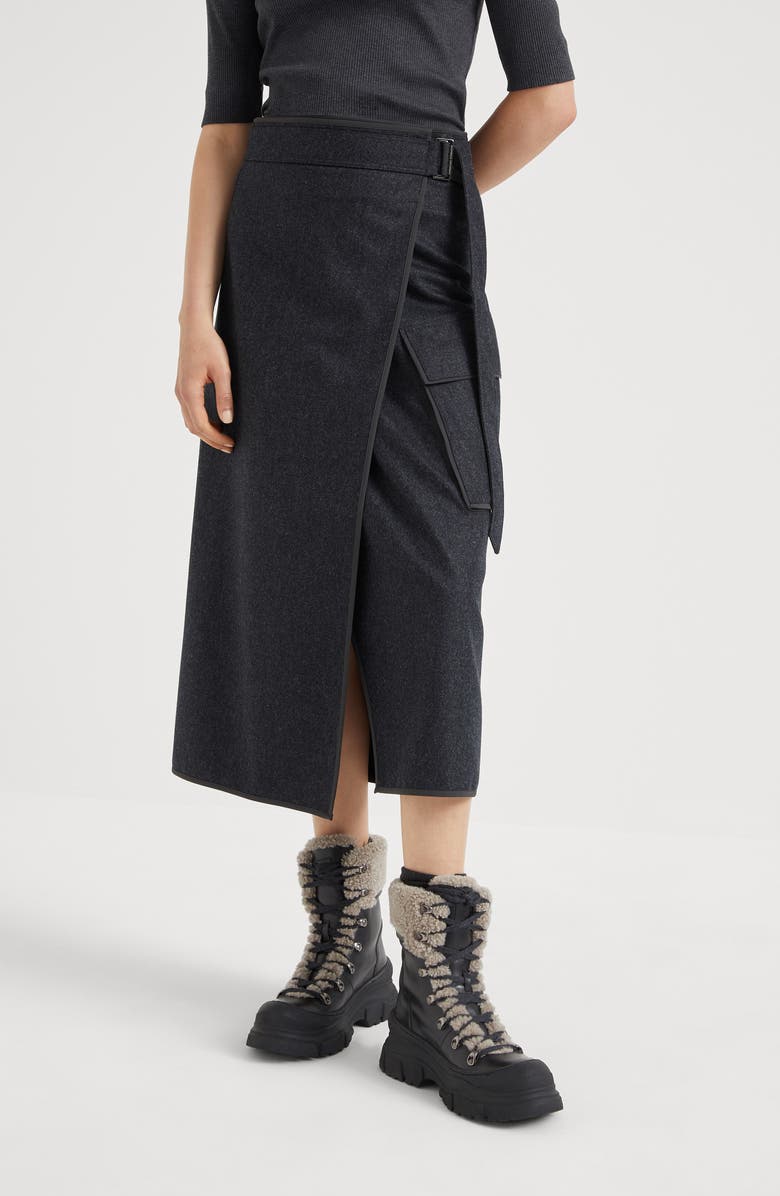 Brunello Cucinelli Virgin wool flannel midi wrap skirt, Alternate, color, 