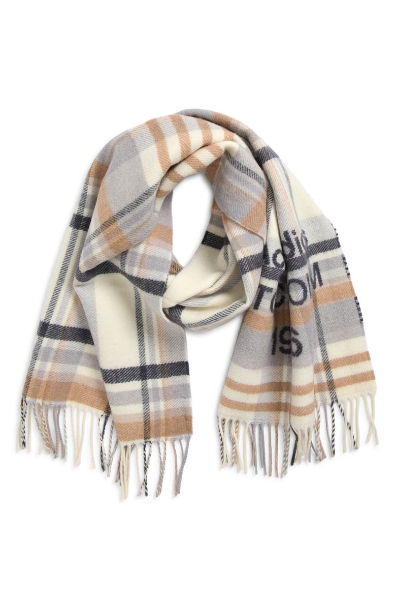 Acne Studios Check 1996 Wool Scarf, Alternate, color, White/ Beige
