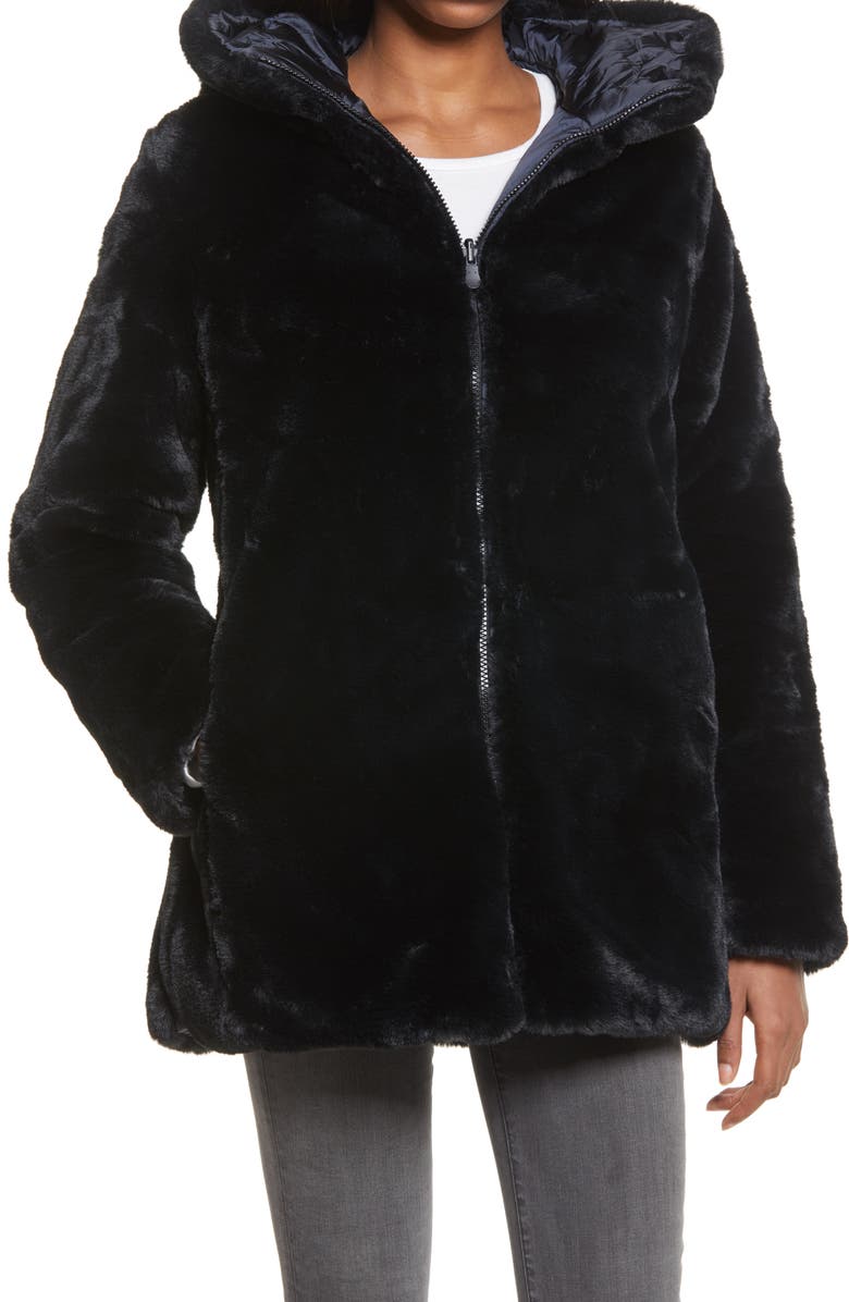 Save The Duck Waterproof Reversible Hooded Faux Fur Coat, Alternate, color, 