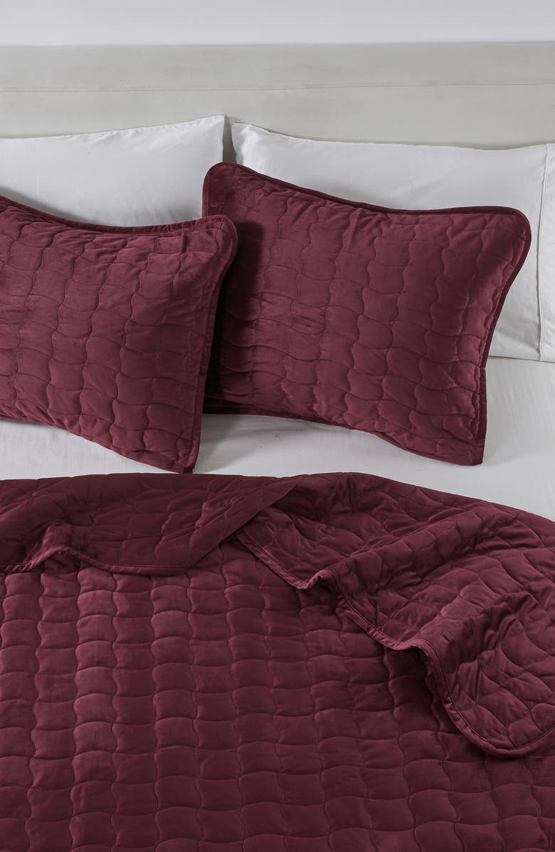 Woven & Weft Velvet Box Stitch Quilt Set, Alternate, color, Merlot