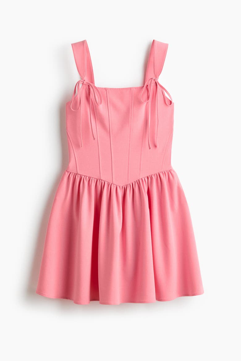 Flared-skirt Tie-detail Dress, Alternate, color, Pink