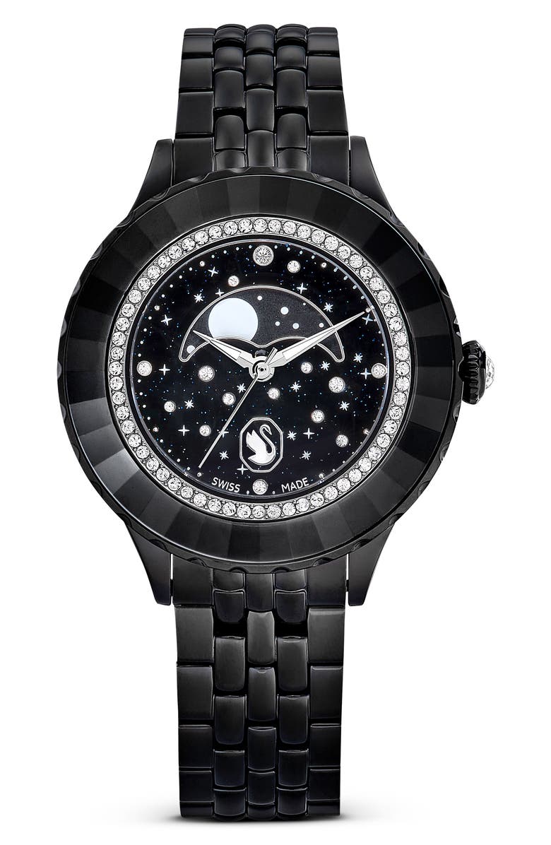 Swarovski Octea Moon Bracelet Watch, 37mm, Main, color, Black