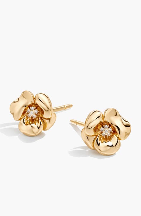 Lulu Midi Flower Stud Earring in Gold