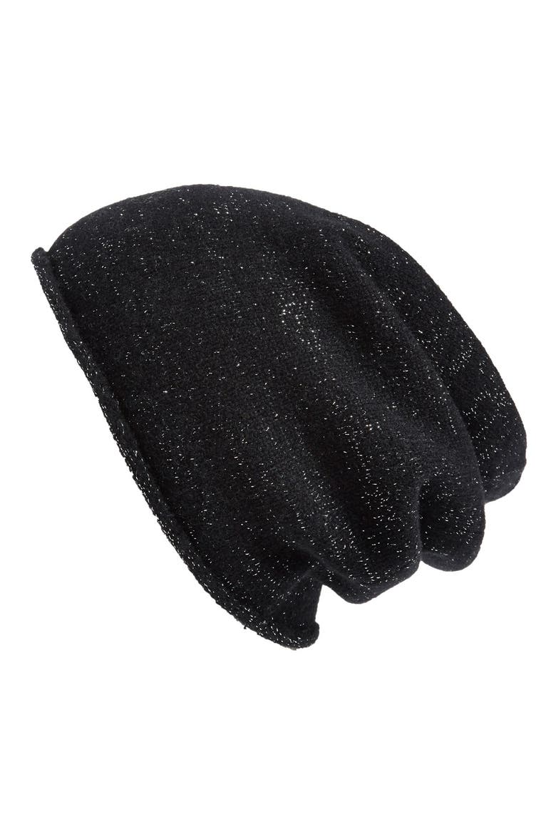 Metallic Cashmere Blend Beanie, Main, color, BLACK/ HEMATITE
