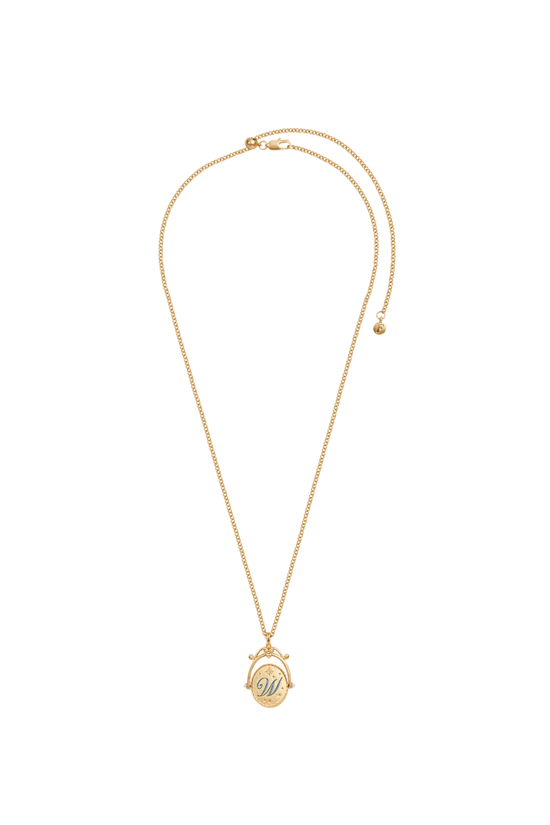 W Initial Water Lily Gold Spinner Chain Necklace, Alternate, color, Gold