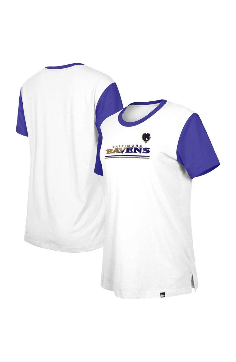 New Era Women's New Era White/Purple Baltimore Ravens Third Down Colorblock T-Shirt, Main, color, White