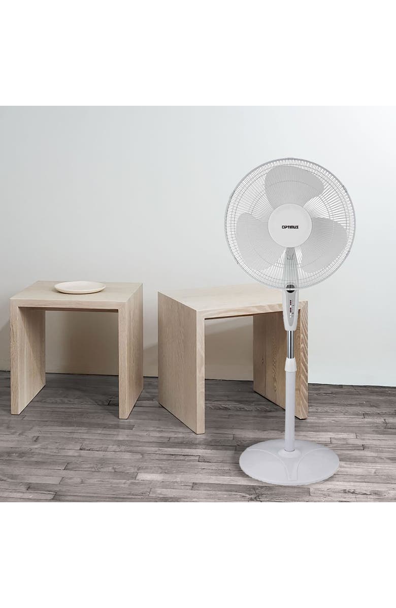 Optimus 16 in. Oscillating Stand Fan with Remote Control, Alternate, color, White