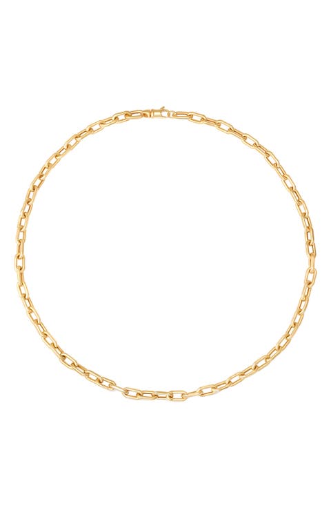 18k Gold Rectangular Link Chain Necklace