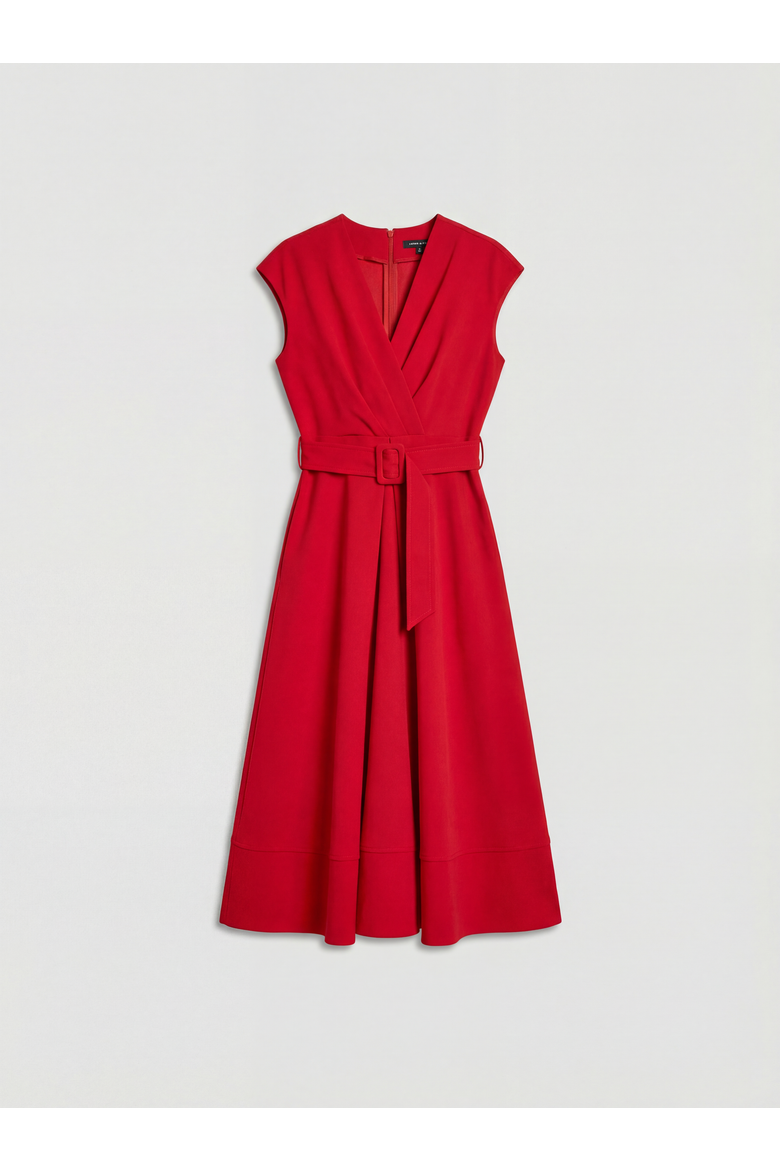 Belted Crepe Dress, Alternate, color, Flame Red