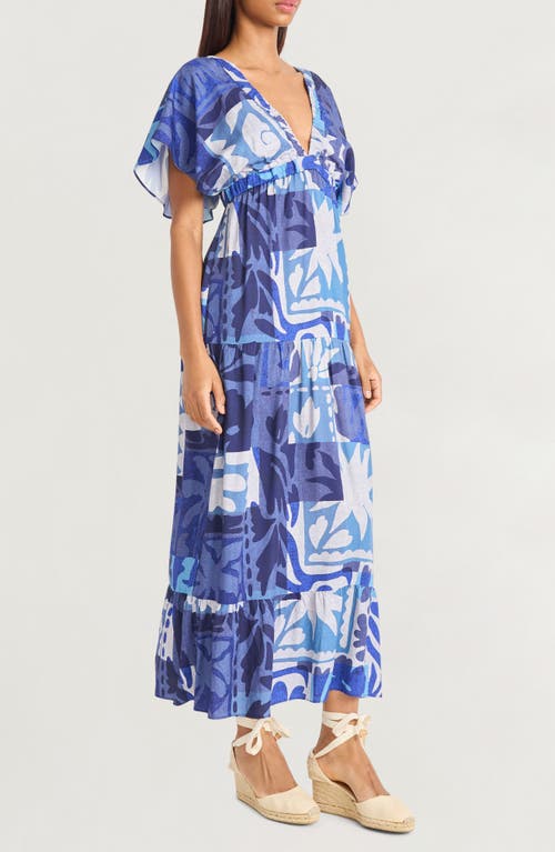 The Good Journey Flutter Sleeve Empire Waist Maxi Dress In Blue
