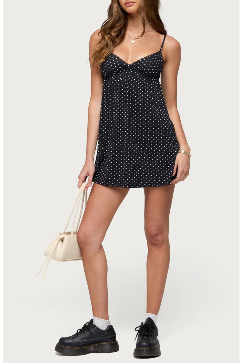 Reigna Lace Trim Dot Minidress, Alternate, color, BLACK-AND-WHITE