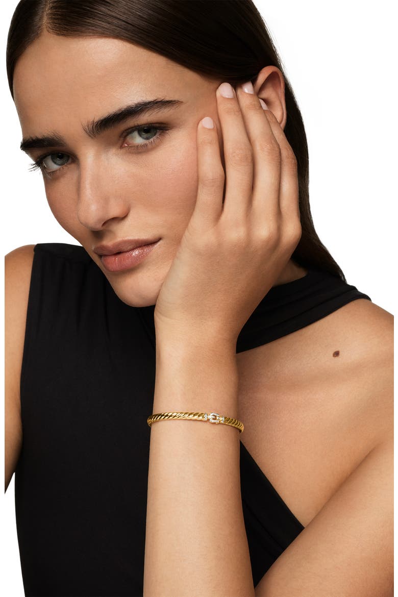 Sculpted Cable Buckle Bracelet in 18K Yellow Gold with Diamonds, Alternate, color, GOLD
