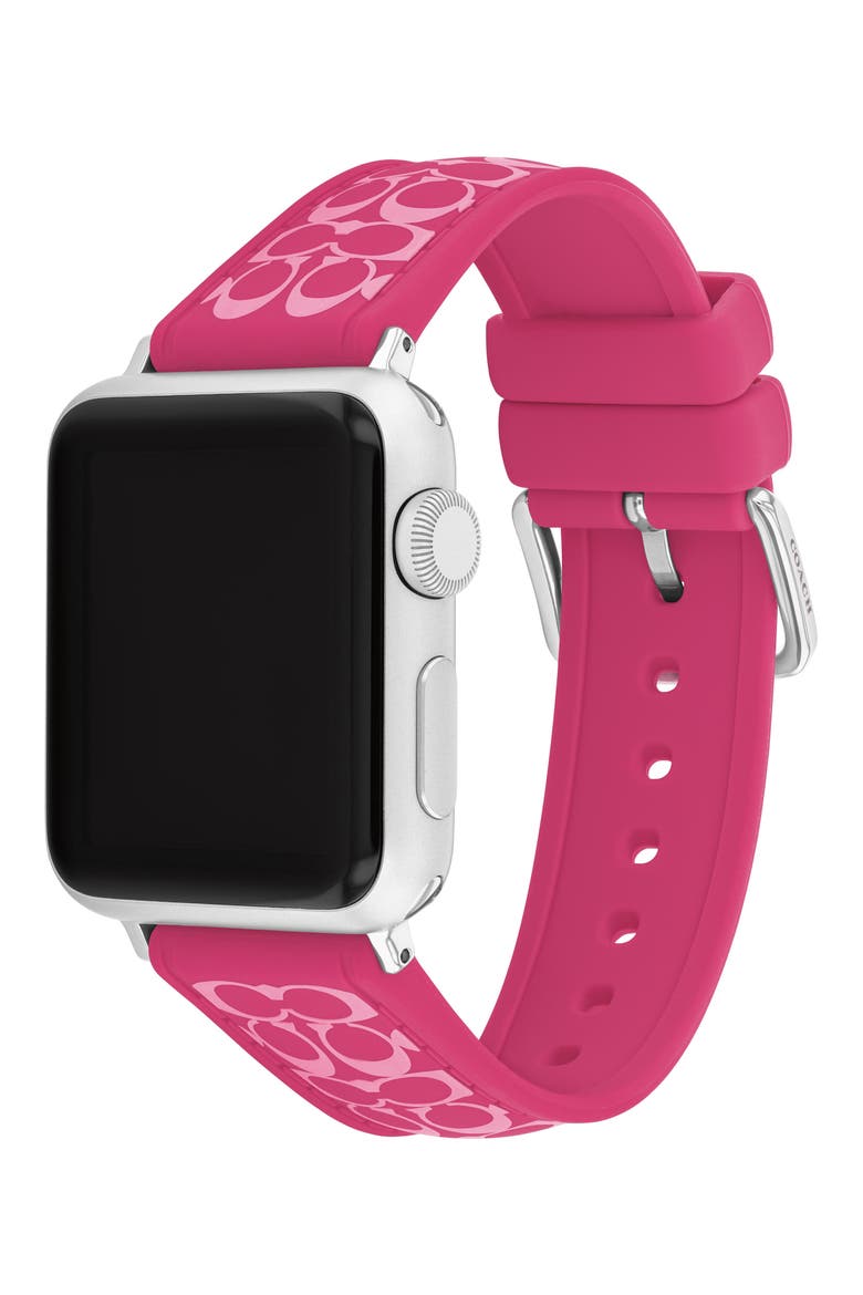 Signature C Silicone Apple Watch® Watchband, Alternate, color, PINK