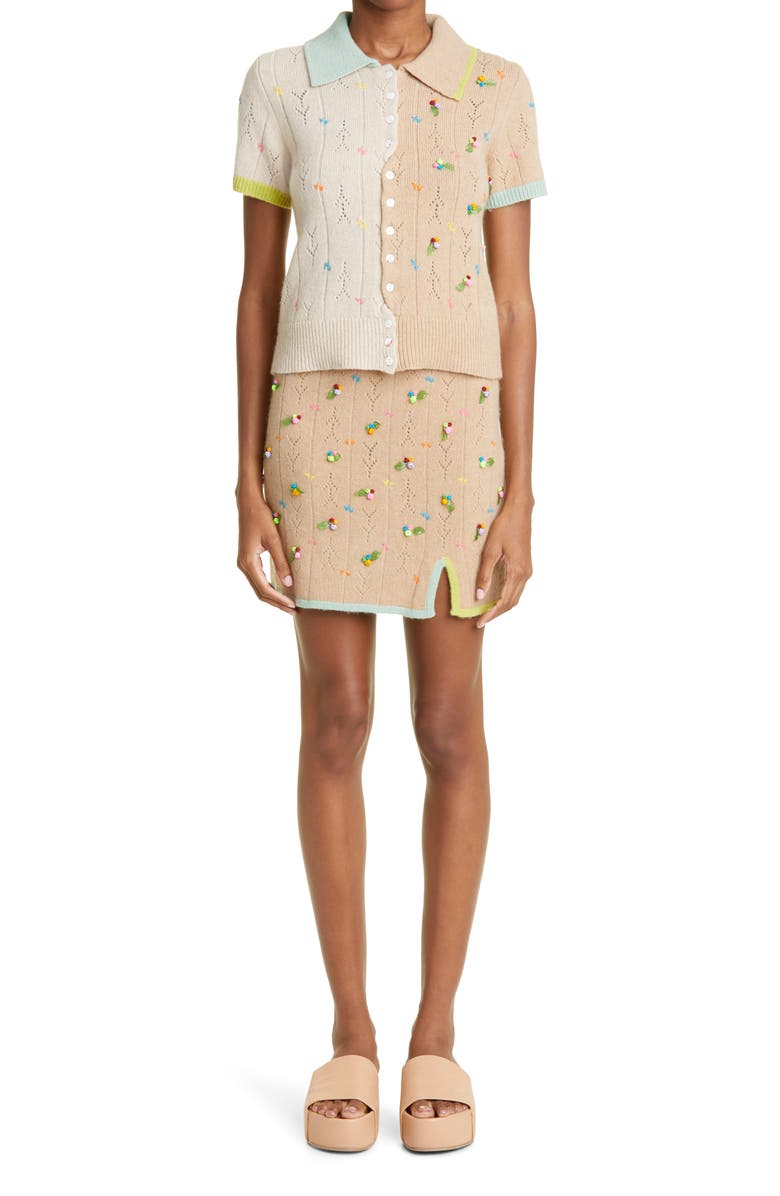 YanYan Rosie Short Sleeve Pointelle Wool Cardigan, Alternate, color,