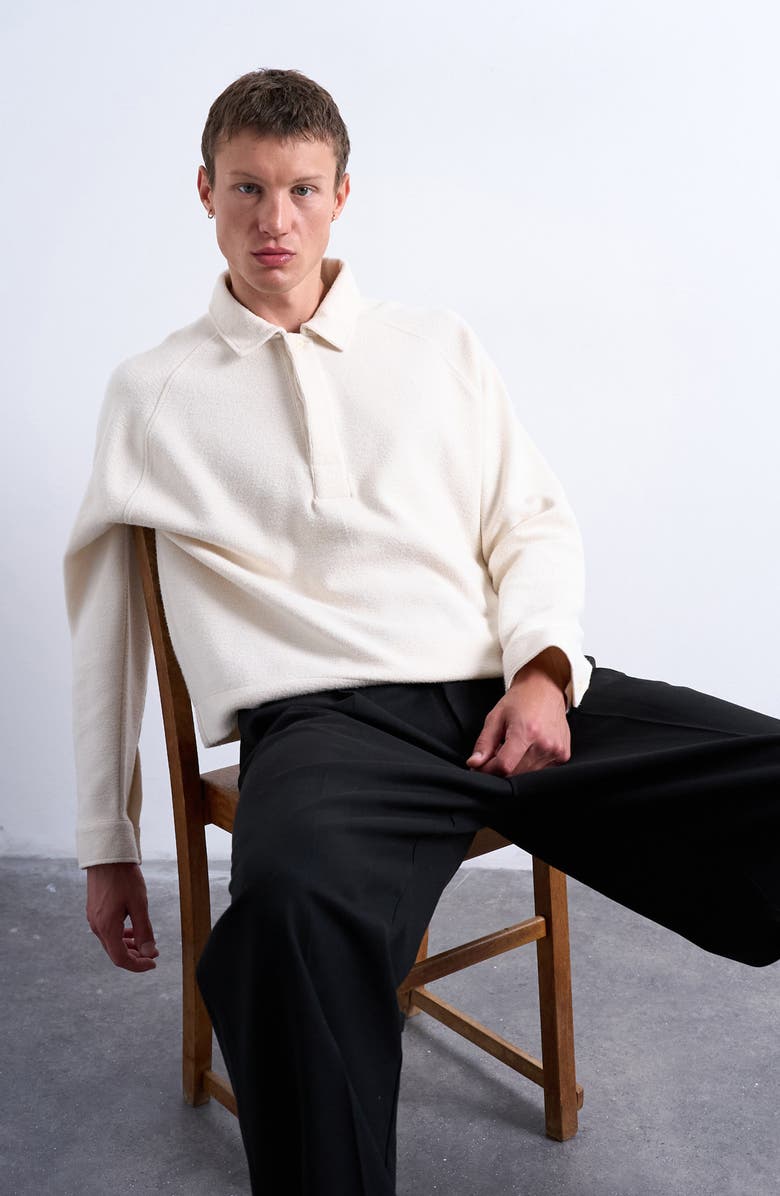 Topman Textured Raglan Long Sleeve Polo, Alternate, color, Ecru