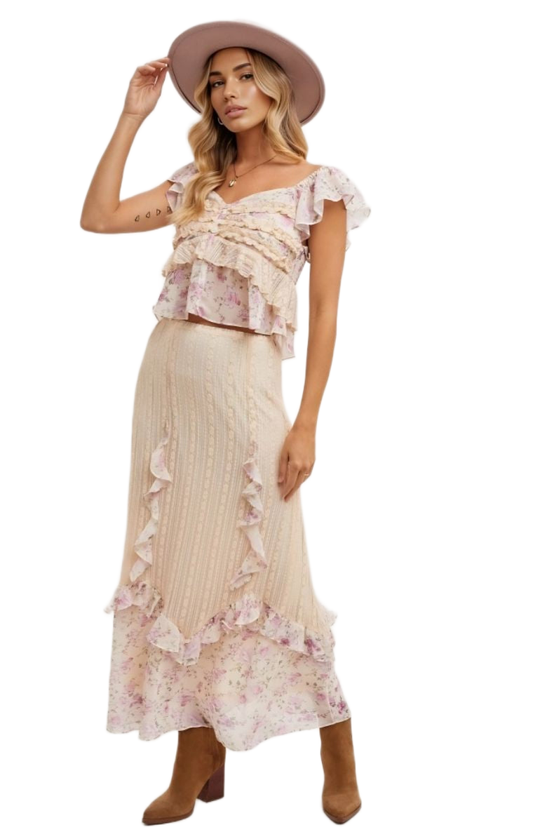 Knit and Lounge Floral Ruffle Cap Sleeve Sweetheart Top, Alternate, color, Soft Pink Beige Blush Floral