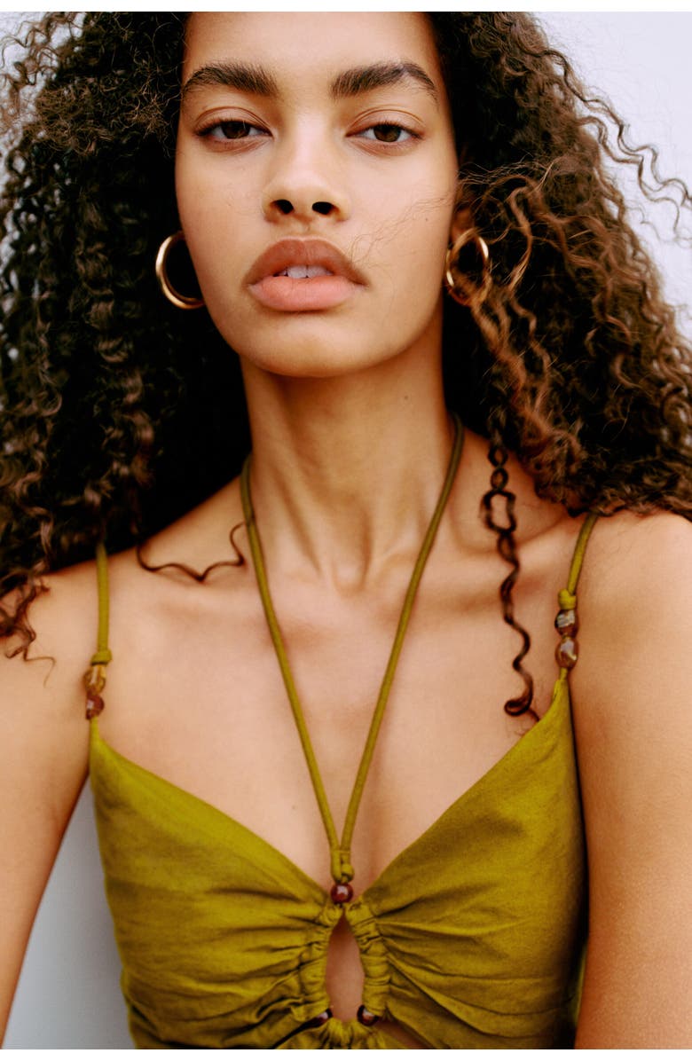 H&M Linen-blend Strappy Top, Alternate, color, Olive Green