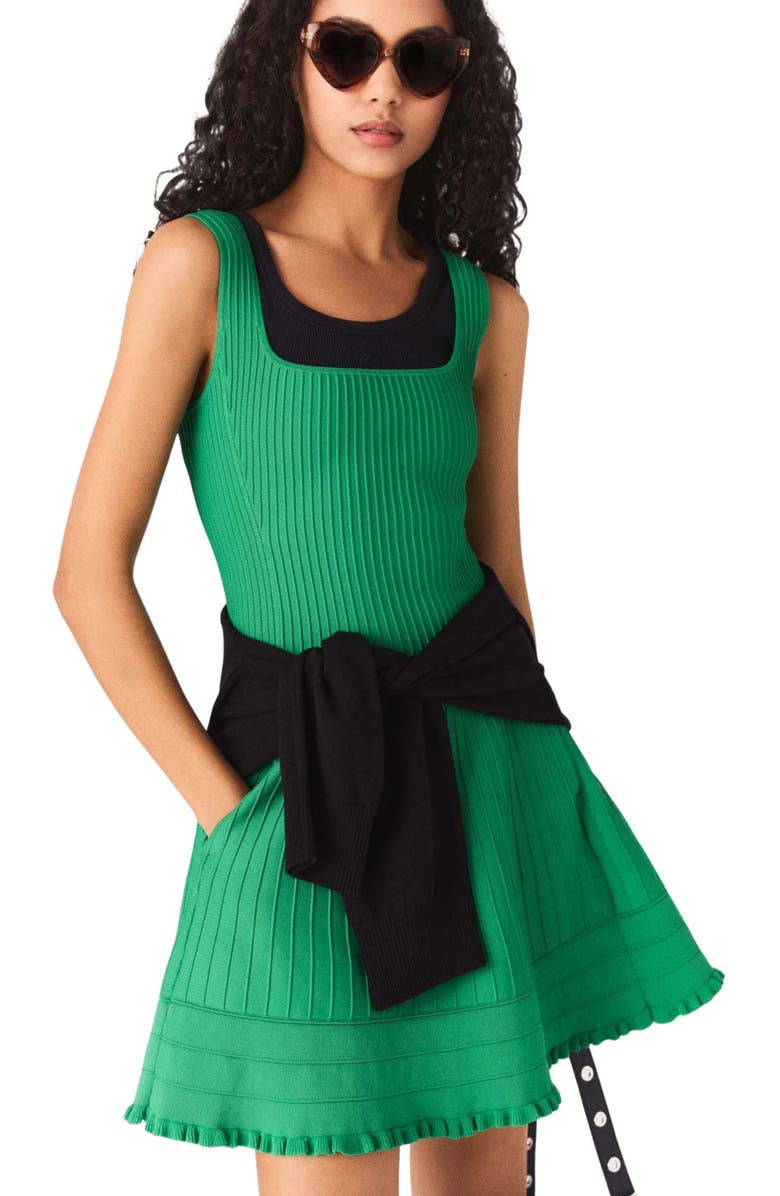 maje Knit skater dress, Alternate, color, Green