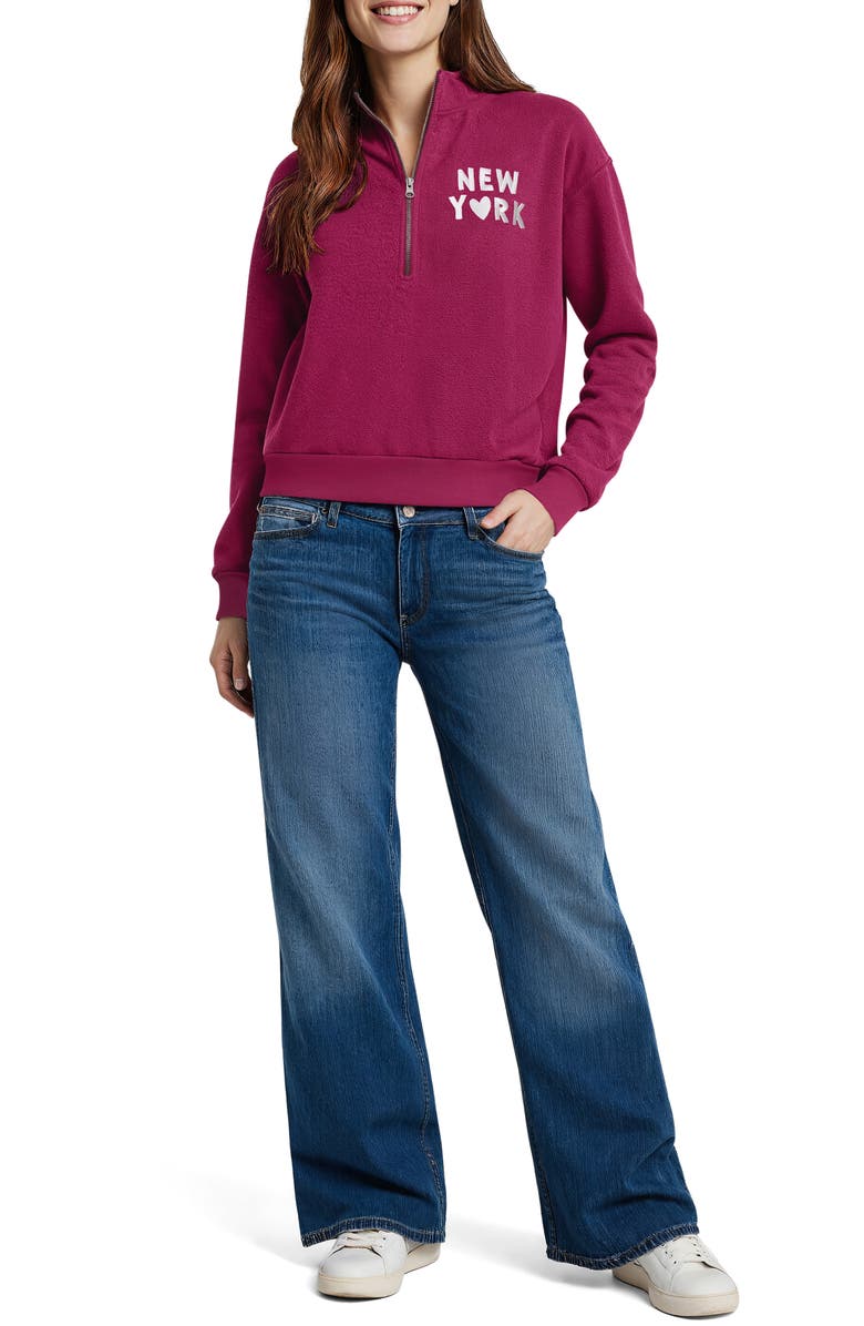 Wildfox Carly Big Apple Quarter Zip Pullover, Alternate, color, Boysenberry