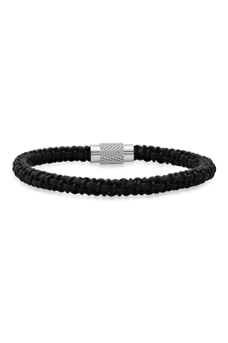 HMY JEWELRY Navy Blue Braided Leather Bracelet, Main, color, BLUE/METALLIC