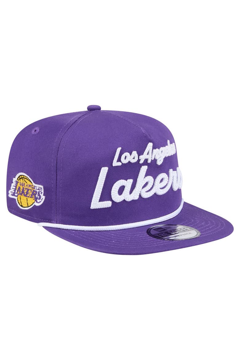 Men's New Era Purple Los Angeles Lakers Team Text Golfer Snapback Hat, Main, color, Purple