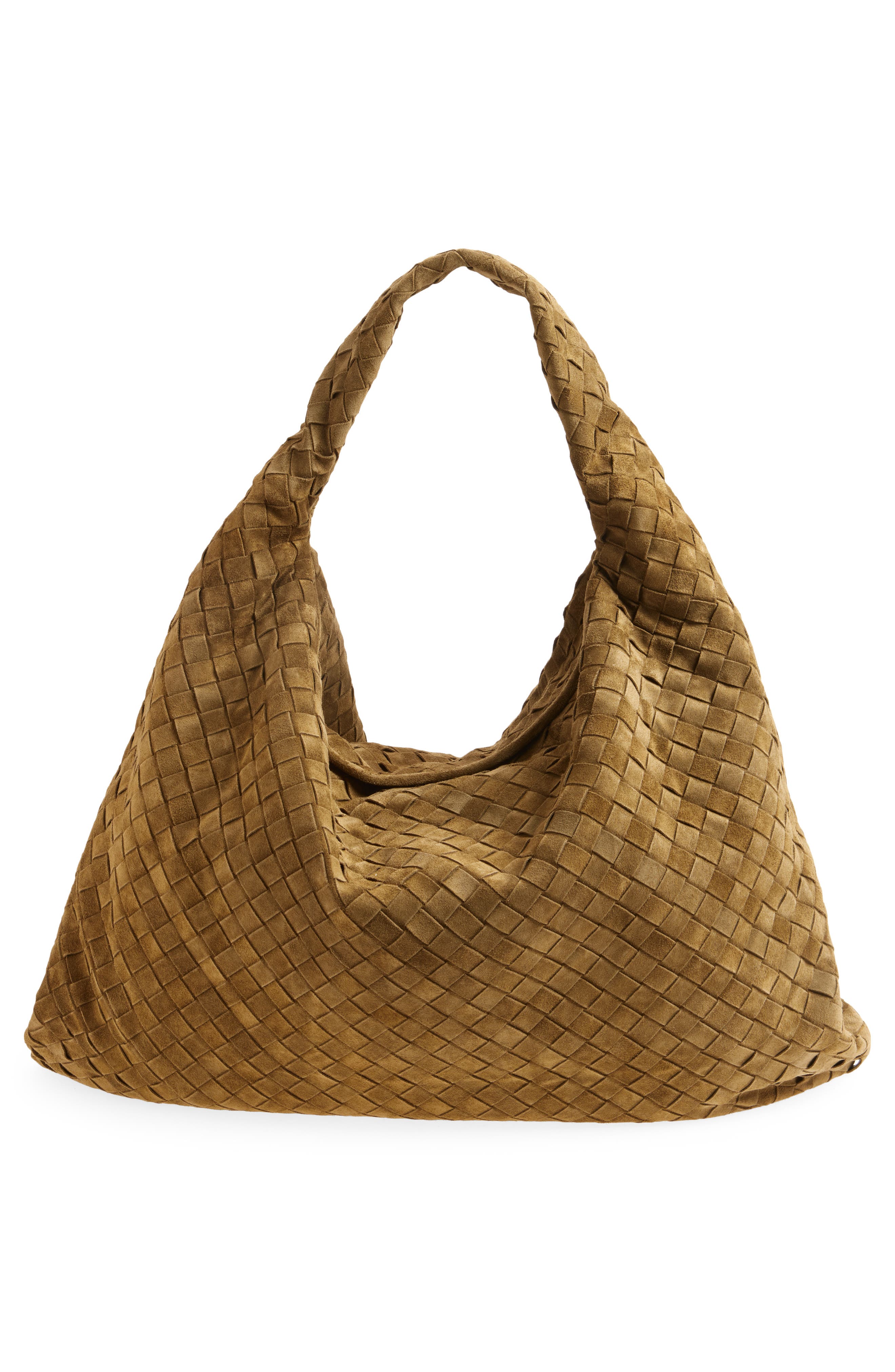 Bottega Veneta Large Hop Intrecciato Suede Hobo Bag, Alternate, color, 2859 Mud-M Brass